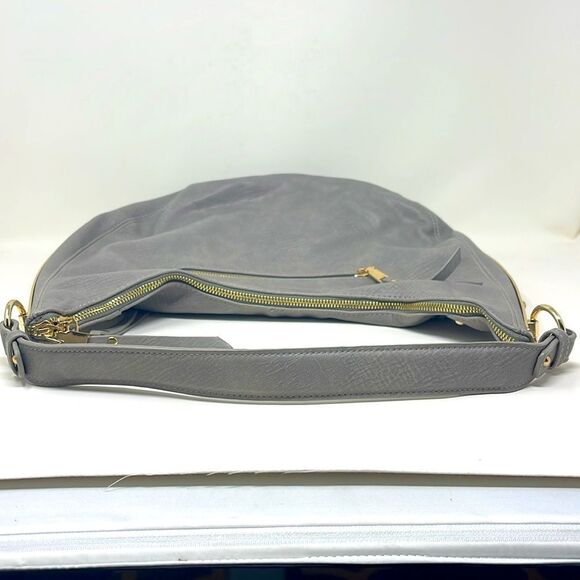 MMS Design Studio Gray Faux Pebbled Leather Large Purse with Gold Hardware - Picture 4 of 13